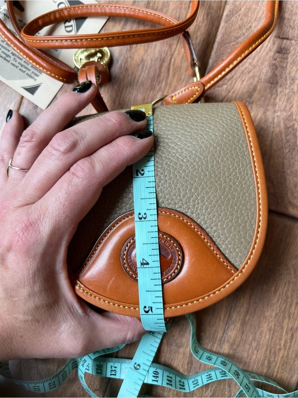 Vintage Dooney & Bourke Mini Saddle Bag AWL Taupe Tan Crossbody Luxury Preppy - Picture 11 of 11